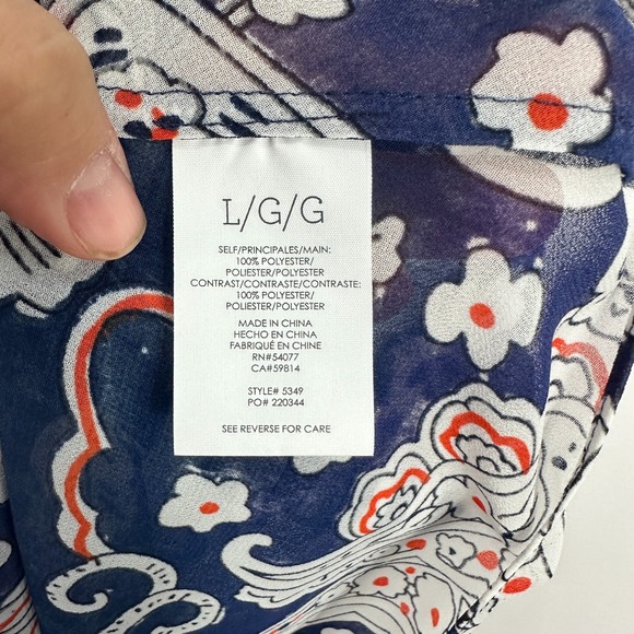 Cabi Top L Navy Paisley Stripe Sheer Boho Preppy Coastal Grandma Indie Chic - Picture 3 of 6